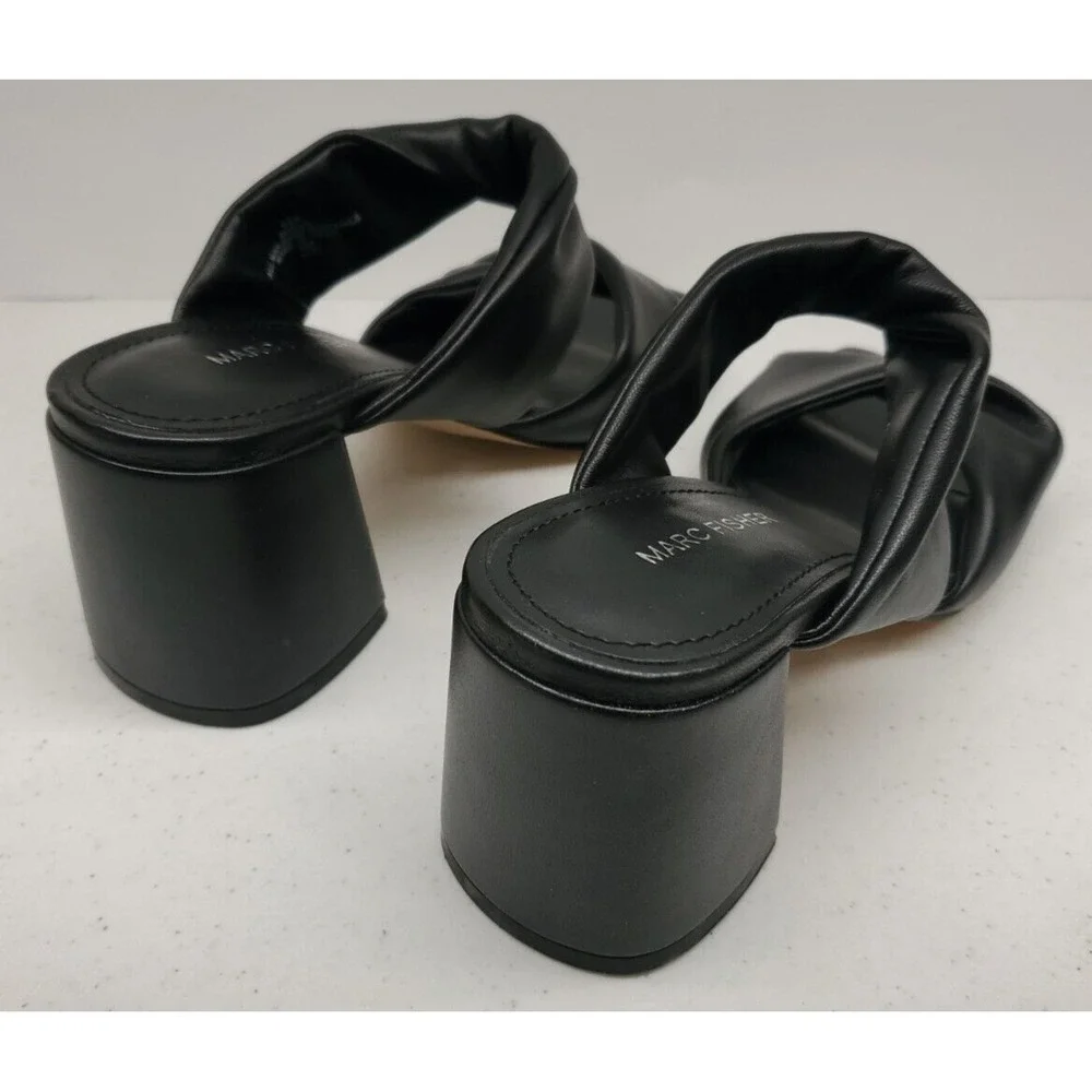 Marc Fisher Kari Chunky Heeled Slide Sandals Black Women's Size 6.5M NEW